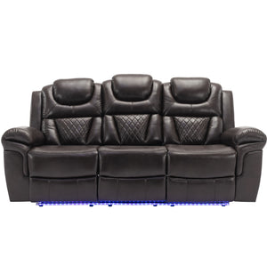 3 Pieces Recliner Sofa Sets Home Theater Seating Manual Recliner Chair & Center Console And LED Light Strip For Living Room - Brown