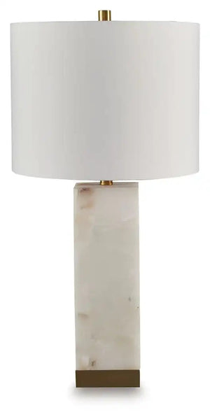Linderfield - Alabaster Table Lamp - White / Gold Finish - Best Buy Furniture
