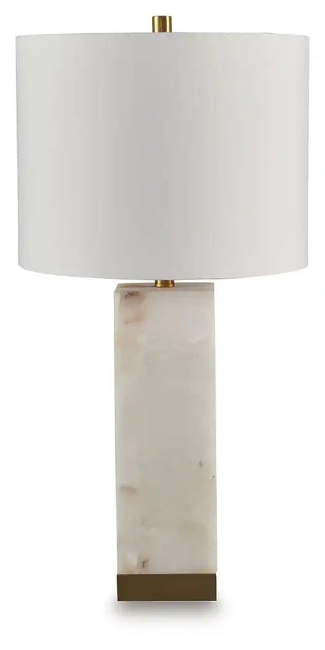 Linderfield - Alabaster Table Lamp - White / Gold Finish - Best Buy Furniture