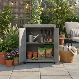 Potting Bench with Storage Cabinet and Metal Table Top
