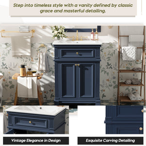 24'' Vintage Elegance Bathroom Cabinet with Ceramic Sink