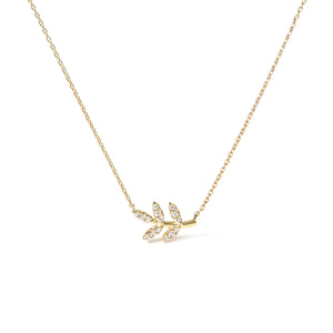 10K Yellow Gold 1/10 Cttw Diamond Leaf and Branch 18" Pendant Necklace (H-I Color, I1-I2 Clarity)