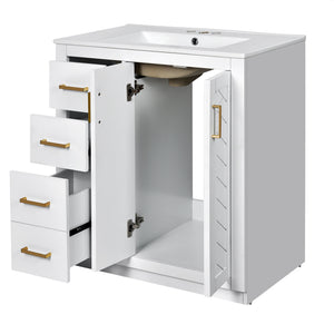 Ceramic Sink Combo, Freestanding Vanity Set With 3 Drawers & Soft Closing Doors