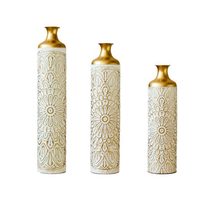 3 Piece Home Decoration Large Glazed Floor Vases - Gold / White
