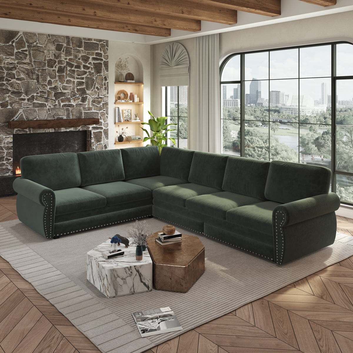 118" L-Shaped Convertible Sofa Couch