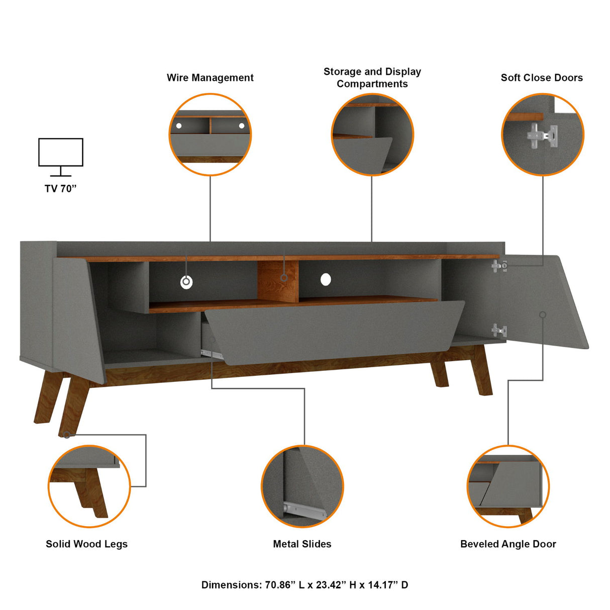 Marcus - TV Stand With 4 Shelves And Soft Close Doors
