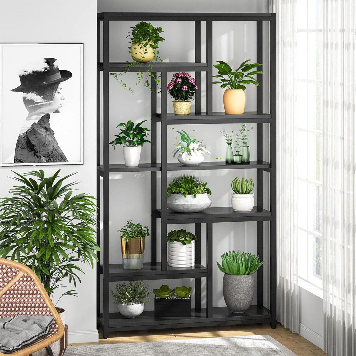 Extra Tall 7 Tier Industrial Etagere Bookcase With 10 Shelves Organizer