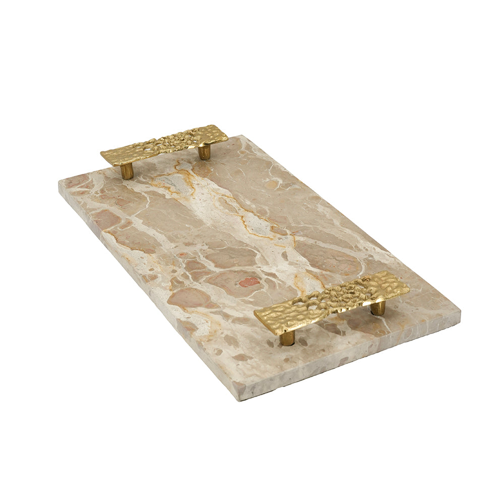 17.7x9.7x2" Marble Tray with Gold Handles