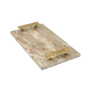 17.7x9.7x2" Marble Tray with Gold Handles