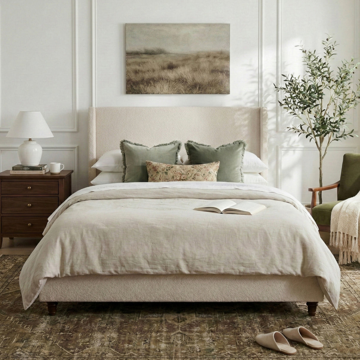 52.7" Tall Wingback Upholstered Queen Size Platform Bed Frame