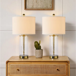 Modern Glam Glass and Metal Table Lamp Set, 23.25-Inch, Gold, USB Charging