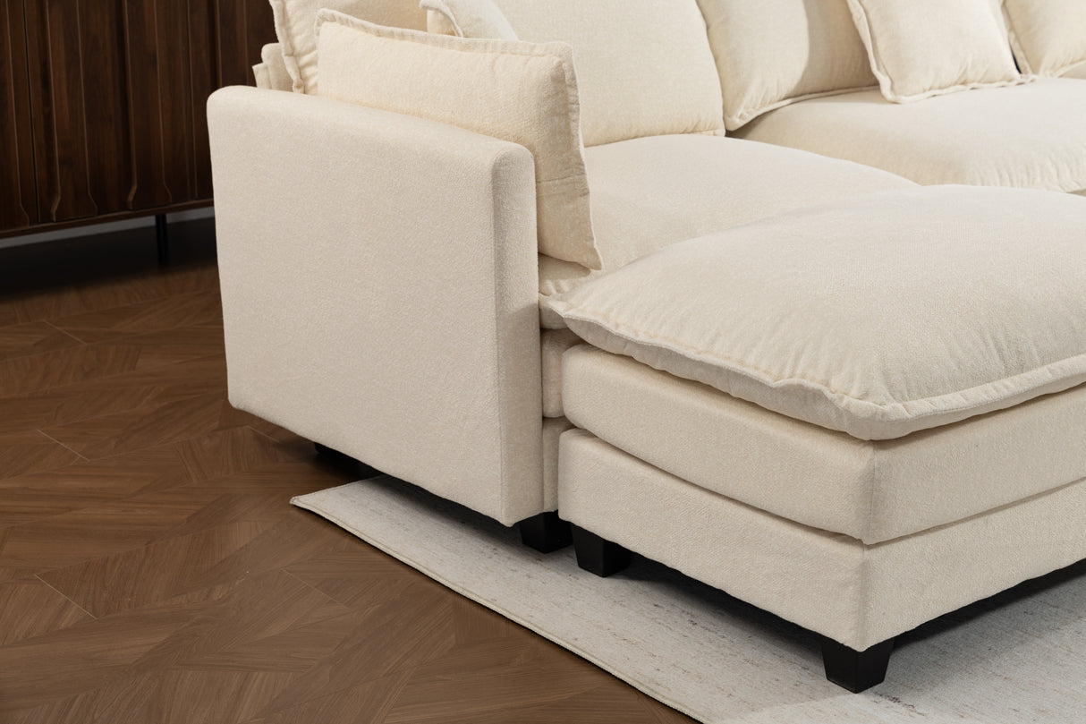 Modern 4-Seater Sectional Sofa with 2 Ottomans