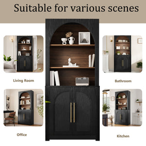 Modern Black Bookcase with Storage Cabinet