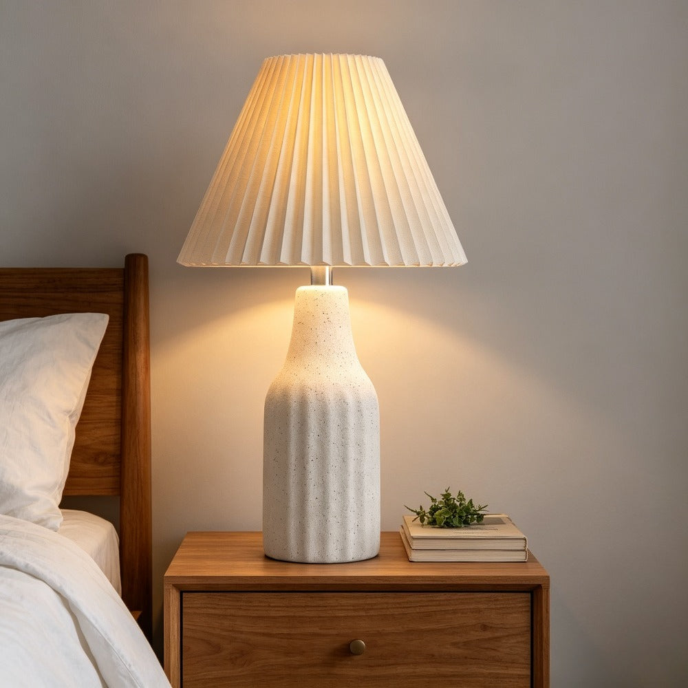 22.3-Inch Ceramic Table Lamp with Folding Pleated Shade, White
