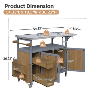 54.33" Farmhouse Rolling Outdoor Kitchen Cart