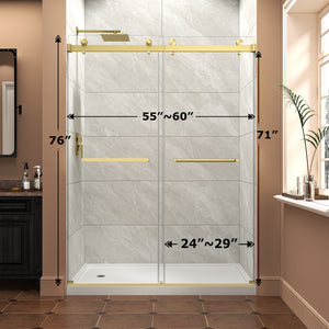55"-60" W x 76" H Brushed Frameless Shower Door