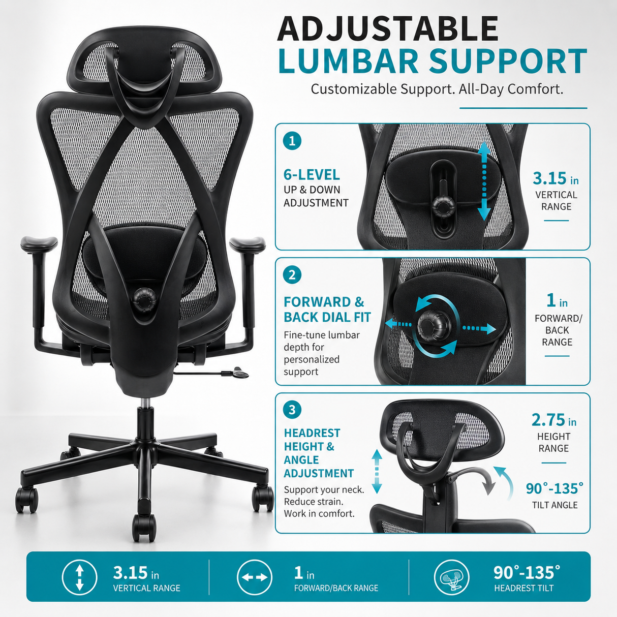 Ergonomic Office Chair with Adjustable Lumbar Support