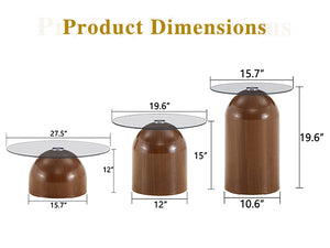 Nesting Coffee Table Set of 3 with Glass Desktop