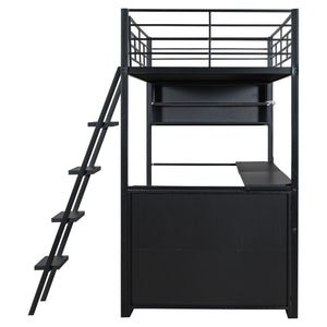 Loft Bed With LED Desk And 4 Storage Shelves