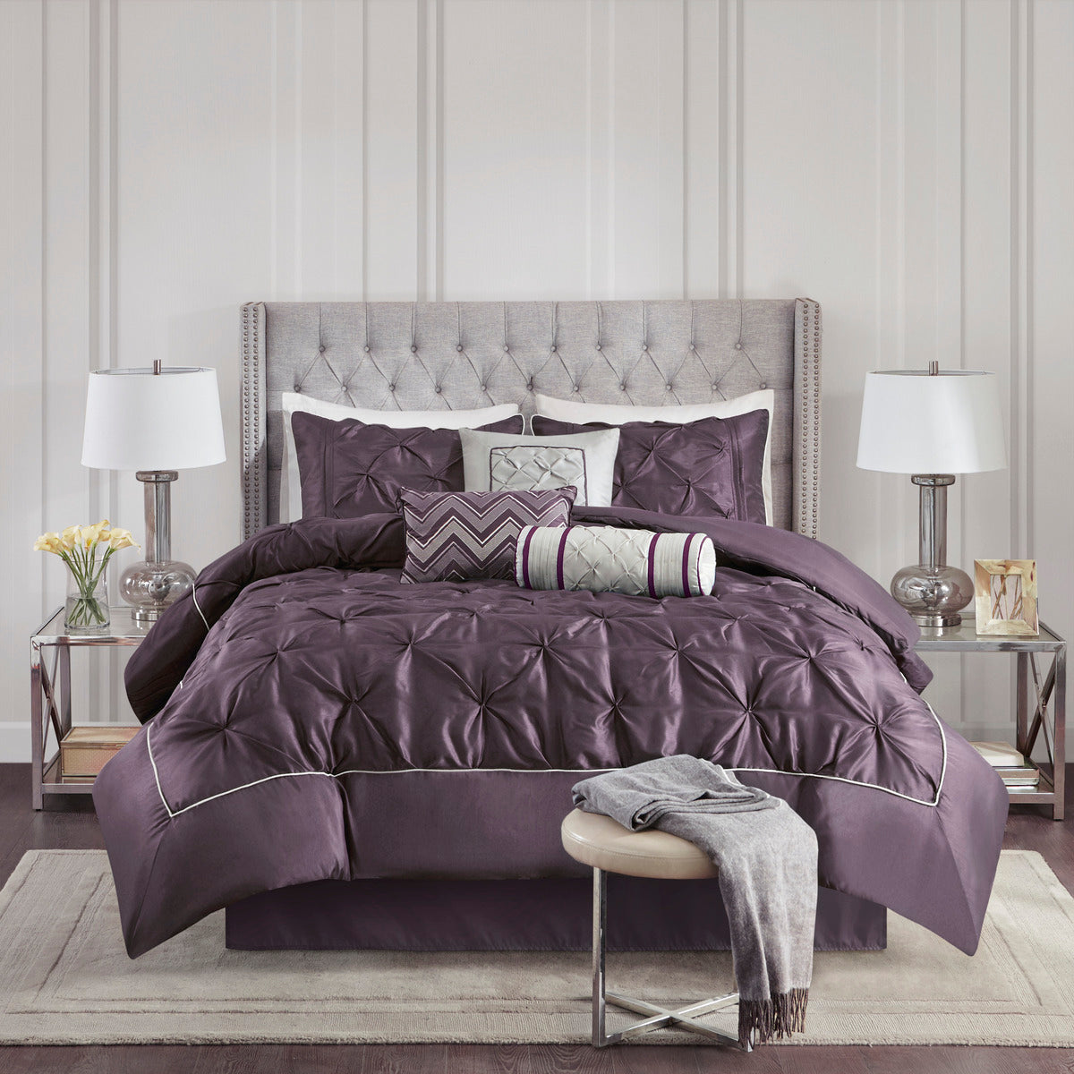 7 Piece Tufted Comforter Set Plum Queen