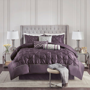 7 Piece Tufted Comforter Set Plum Queen