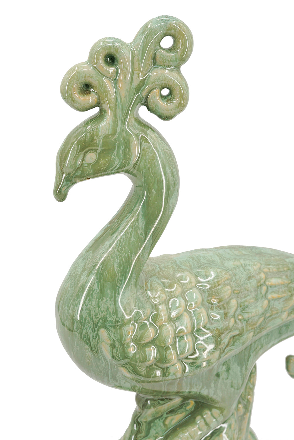 13.2x3.7x14" Ceramic Peacock Sculpture