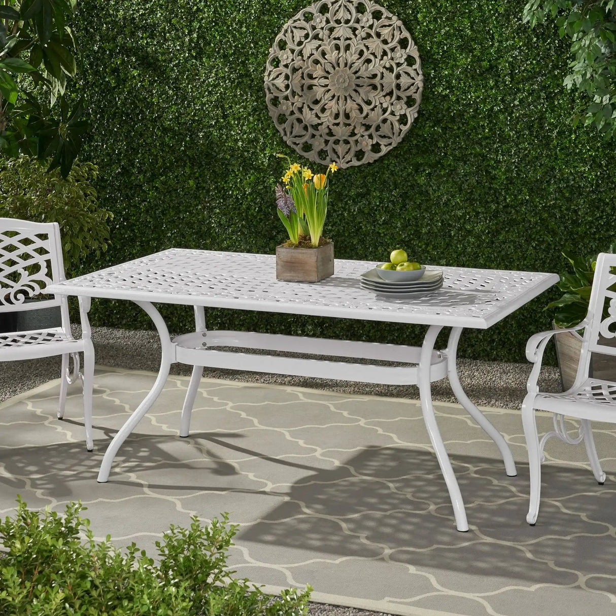 Celestine - Outdoor Cast Aluminum Dining Table With Floral Lattice Design And Umbrella Holder - Best Buy Furniture