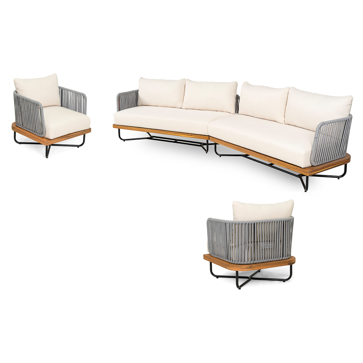 Lucca Outdoor 6 Seaters Acacia Wood and Rope Woven Patio Set
