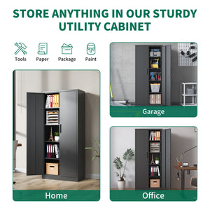 Heavy Metal Garage Storage Cabinet With Locking Doors, Steel, Adjustable Shelves