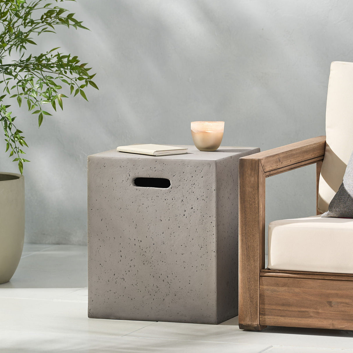 Modern Tank Holder Side Table With Smooth Concrete Surface - Best Buy Furniture