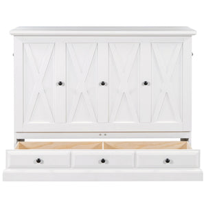 Solid Pine Murphy Bed Chest Cube Cabinet Bed With Charging Station And Large Storage Drawer For Home Office Or Small Room