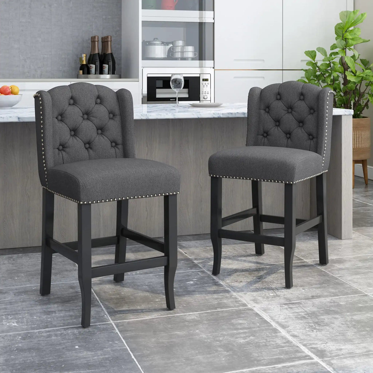 Vienna - Fabric Tufted Counter Stool With Nailhead Accents (Set of 2) - Best Buy Furniture