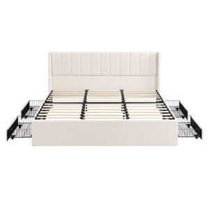 Large-Capacity Upholstered Storage Bed with Drawers