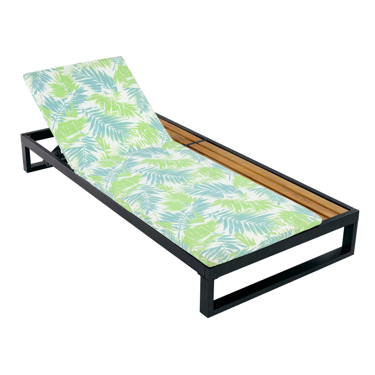 Black Iron & Teak Finish Chaise Lounge Set
