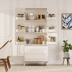 70" Kitchen Pantry Cabinet with Solid Wood Handles and Adjustable Storage