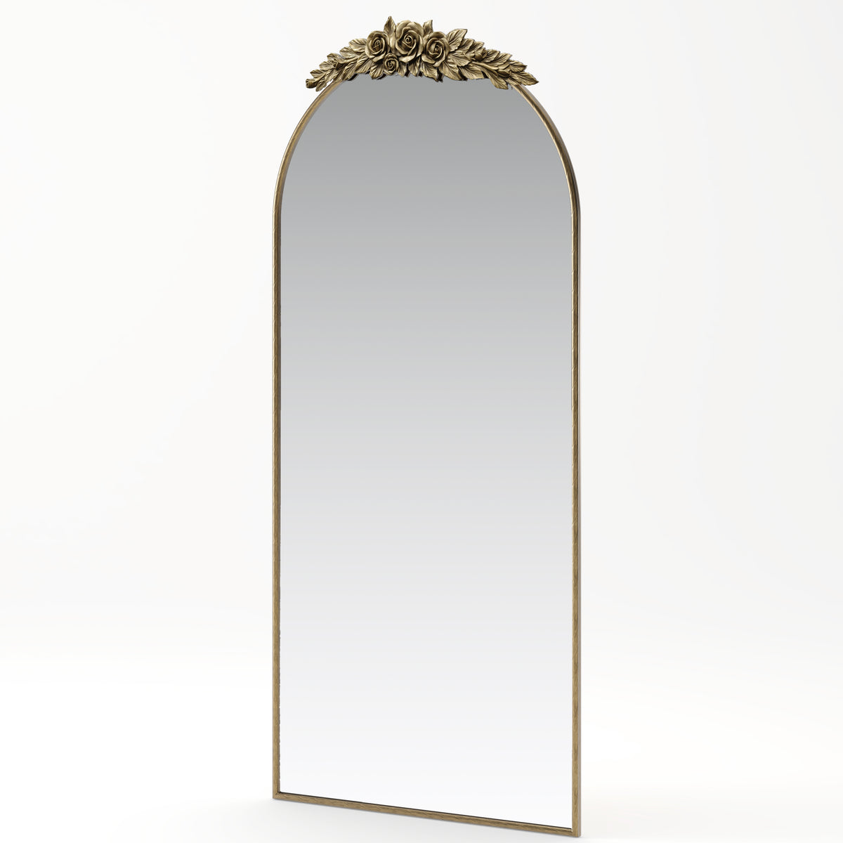 70.87-Inch Arched Wall Mirror, Vintage Gold with Floral Ornament