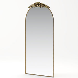 70.87-Inch Arched Wall Mirror, Vintage Gold with Floral Ornament