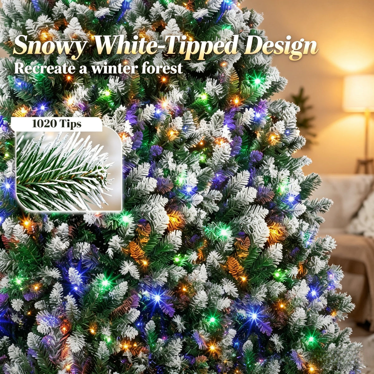 6-Foot Pre-Lit Artificial Christmas Tree, White-Tipped Full Green with 350 LED Lights