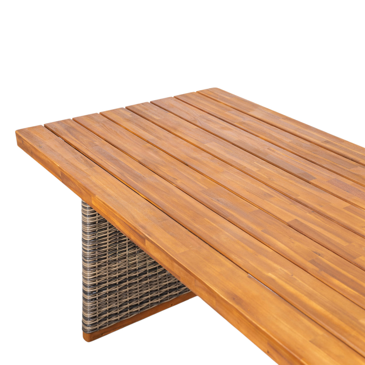 Outdoor 7 Pieces Acacia Wood Dining Set with Handwoven Rattan Legs