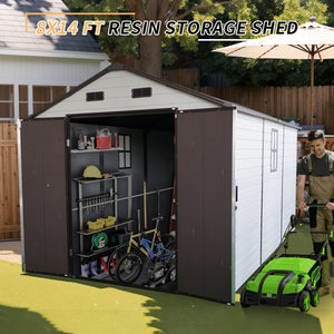8x14 Ft Outdoor Resin Storage Shed with Windows