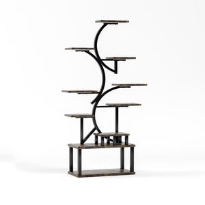 S - Shaped, 10 Tier Plant Stand With 5 Grow Lights - Deep Rustic Brown