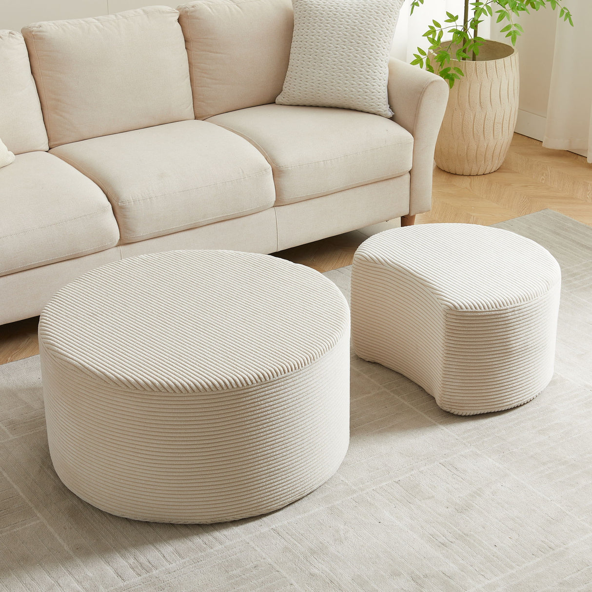 Modern Upholstered Round Coffee Table For Living Room (Set of 2)