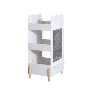 Bear Shaped Bookshelf With Chalkboard Side, 3 Tier Storage Organizer For Playroom - White