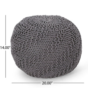 Hazel - Modern Knitted Cotton Yarn Round Pouf With Eco Friendly Pet Fibers - Dark Gray - Best Buy Furniture