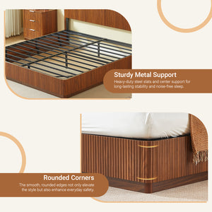 King Size Bed Frame with LED Lights in Walnut