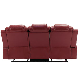 3 Pieces Recliner Sofa Sets Home Theater Seating Manual Recliner Chair With Center Console And LED Light Strip For Living Room