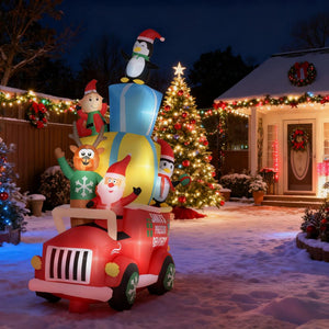 Inflatable Santa Gift Delivery Truck with Elf, Reindeer & Penguins
