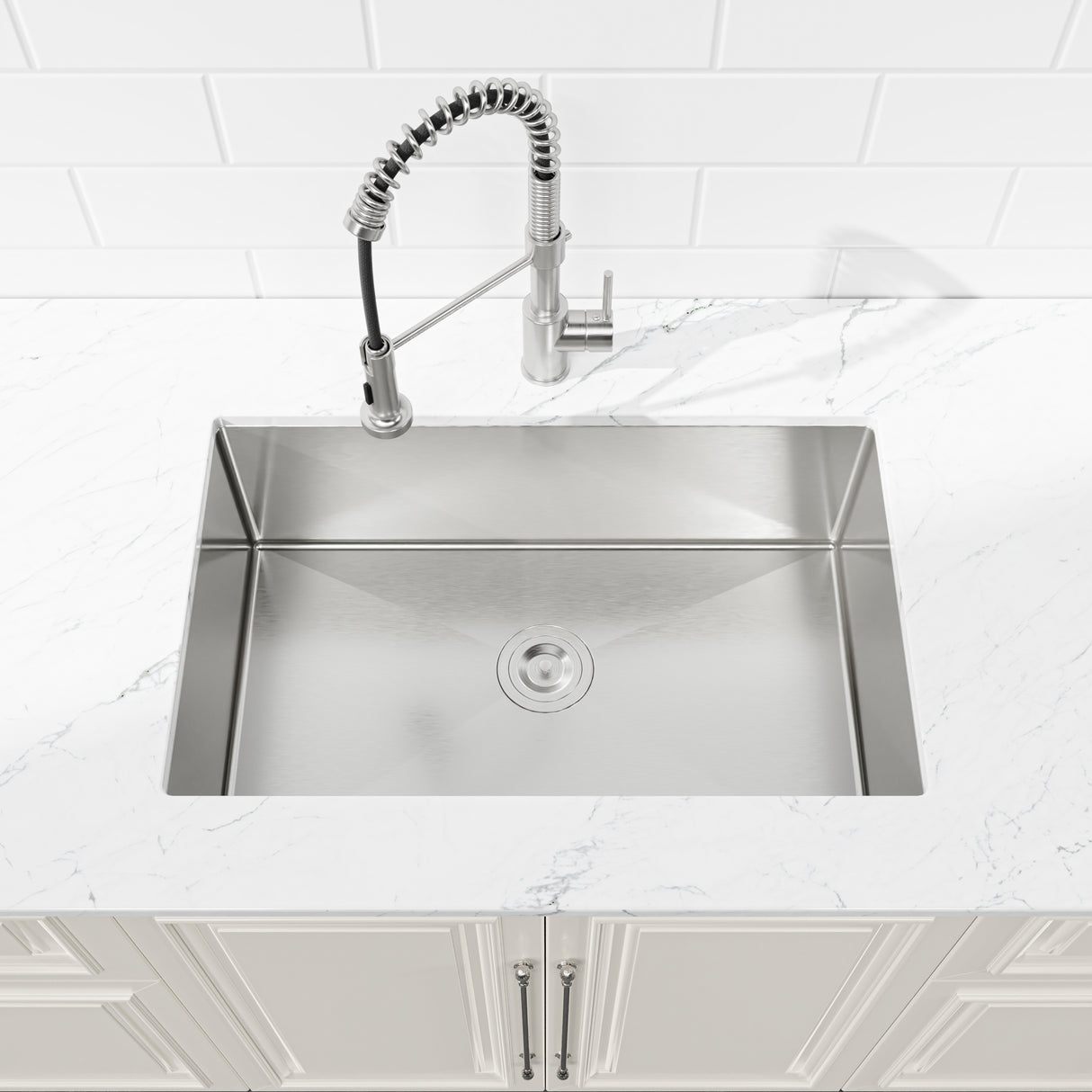 Stainless Steel Kitchen Sink, 30″x19″ Drop In Single Bowl, Undermount Handmade Sink in Brushed Nickel