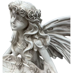 12.80" High Garden Fairy Figurine, 14.37" Wide Resin Angel Statue with Leaf Tray, Multi-Functional Bird Feeder & Decorative Tray for Outdoor & Indoor Use