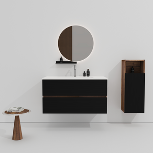 Gloria 36-Inch Wall-Mounted Bathroom Vanity, Black and Walnut